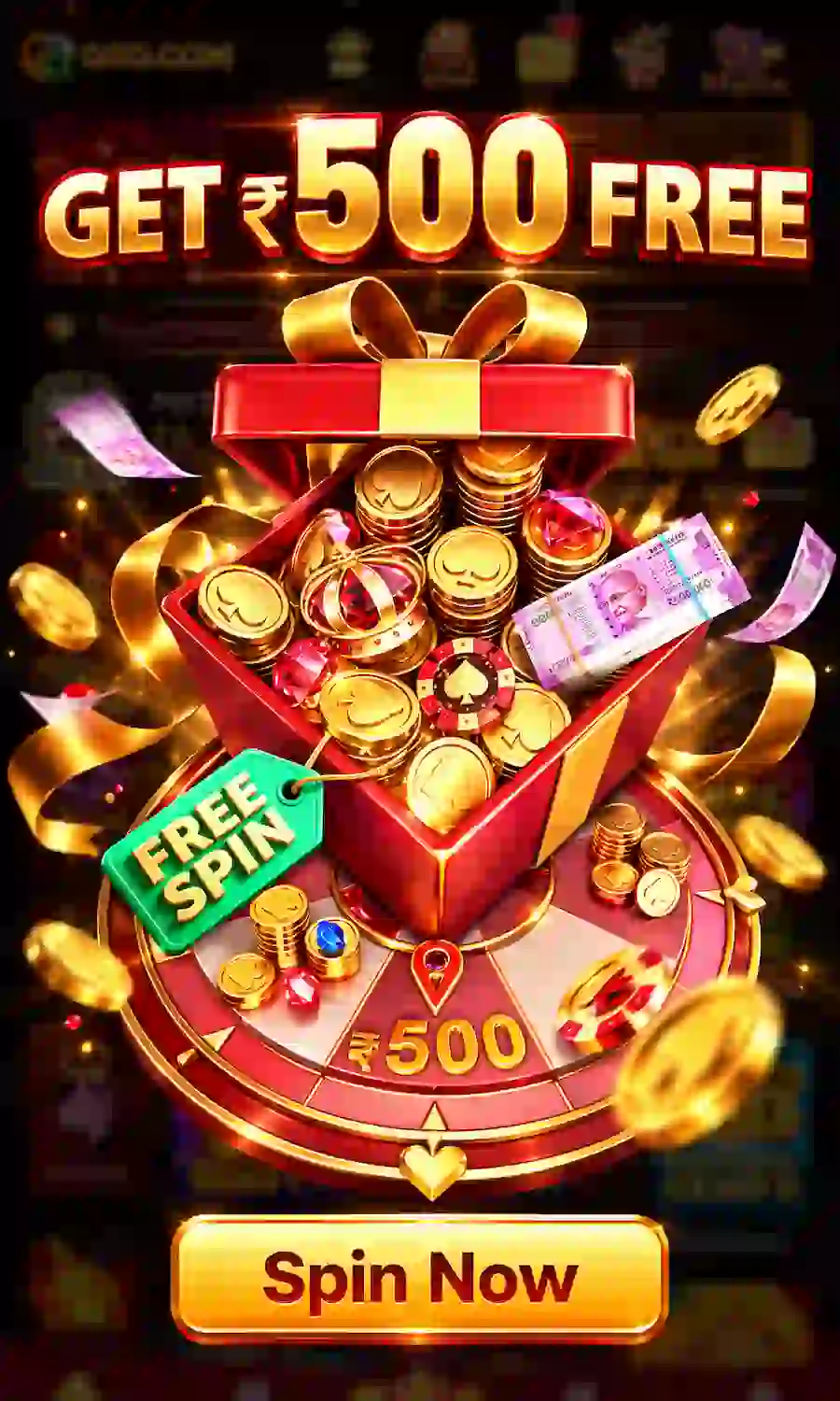 G8G Game promotional app screen with a free-spin offer